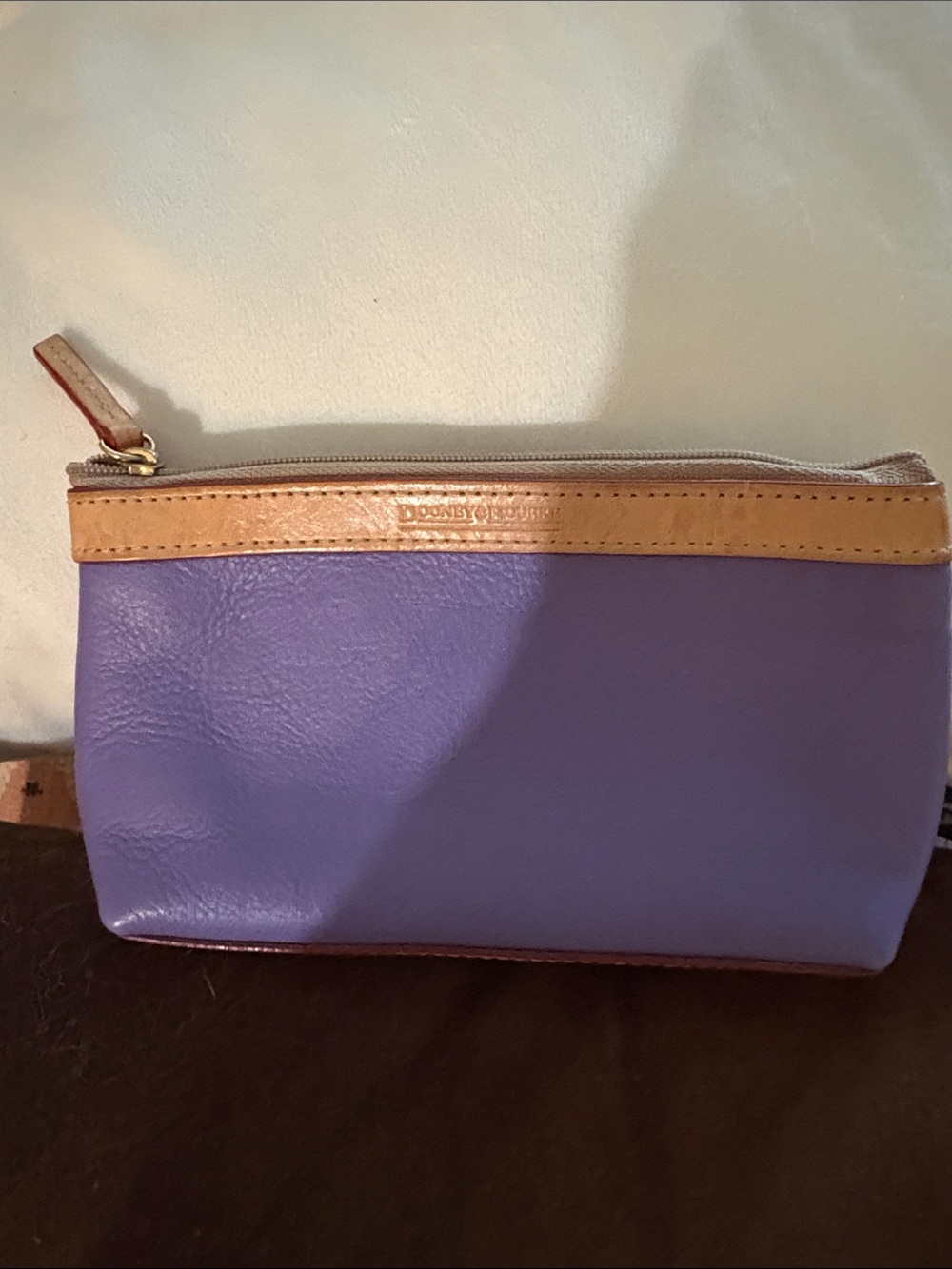 Dooney & Bourke Light Purple Leather Cosmetic Pouch with Tan Trim